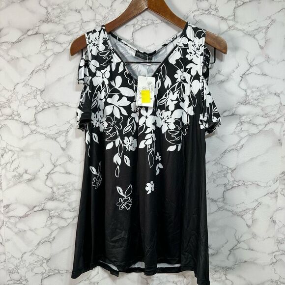 Simple Favor Women’s Blouse Top sz L Cut Out Floral NEW #F512 - Picture 8 of 9